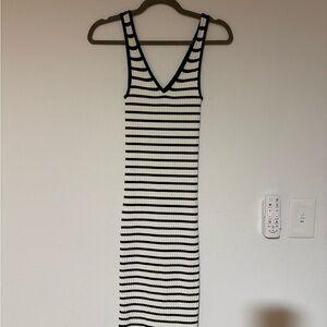 GAP Black & White Striped V-Neck Maxi Dress